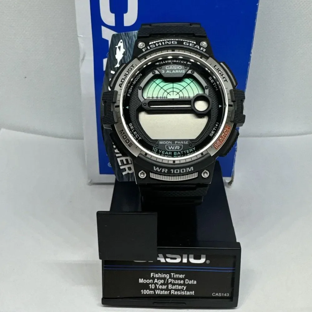 Casio WS-1200H-1A Men’s Black Resin Fishing Time Digital Dial Quartz Watch JNA46